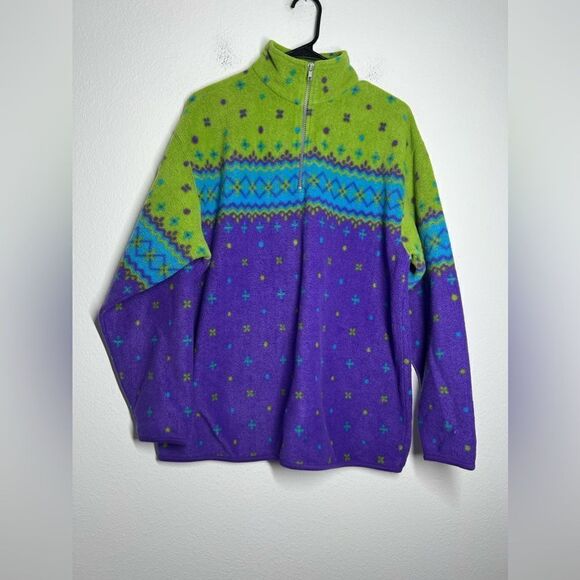 Zzapp Vintage Sweater Womens Medium Yellow Geometric Pattern Fleece Sz L 1/4 Zip - Picture 1 of 10